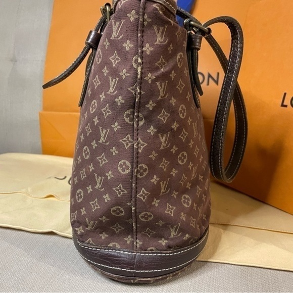 Authentic LOUIS VUITTON Monogram Mini Lin Bucket PM Shoulder Bag Brown - Picture 4 of 13